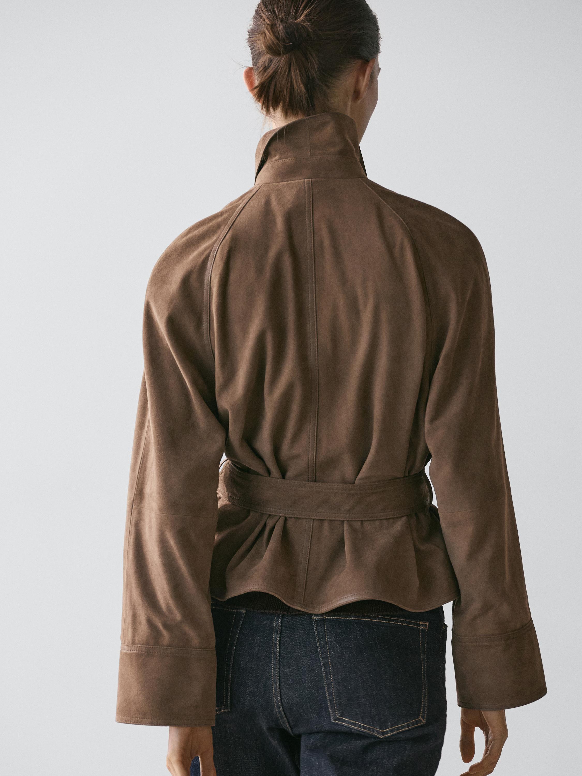 Veste ceinture en cuir effet daim